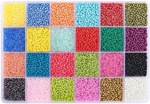 DICOBD 28800pcs 2mm Glass Seed Beads, 24 Color Small Craft Beads for Bracelets Jewelry Making and Crafts, with a Storage Box