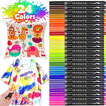Load image into Gallery viewer, Fabric Marker, Emooqi 24 Colors Textile Marker , No Bleed Fabric Pen Permanent and Washable T-Shirt Marker,Ideal for Decorate T-shirts, Bibs, Textiles, Shoes, Handbags, Graduation Signatures
