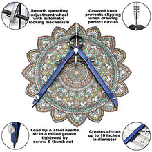 Load image into Gallery viewer, Offizeus Professional Compass for Geometry with Extra Lead Refills - Makes 10 Inch Circle - Math Compass, Drawing Compass - Metal Precision Bow Compass with Lock - for Drafting, School, Woodworking
